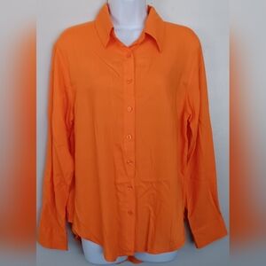 New Friends Colony/Free People Women's  Button-Up Shirt Orange Cotton Blen Sz M